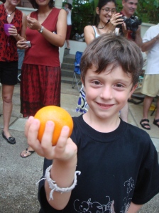 Ben catches the orange!